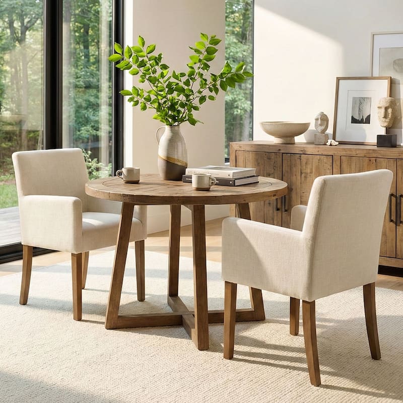 Linen Upholstered Armchair(Set of 2) - Cream