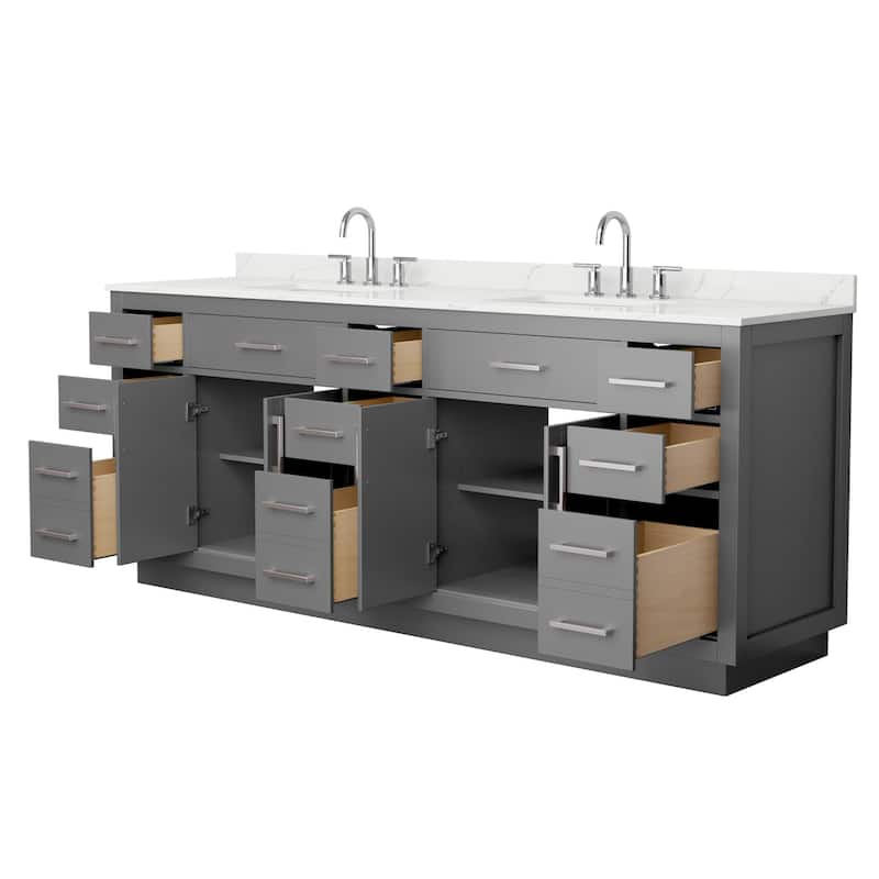 Beckett TK 84-inch Double Vanity, 3 Hole Quartz Top