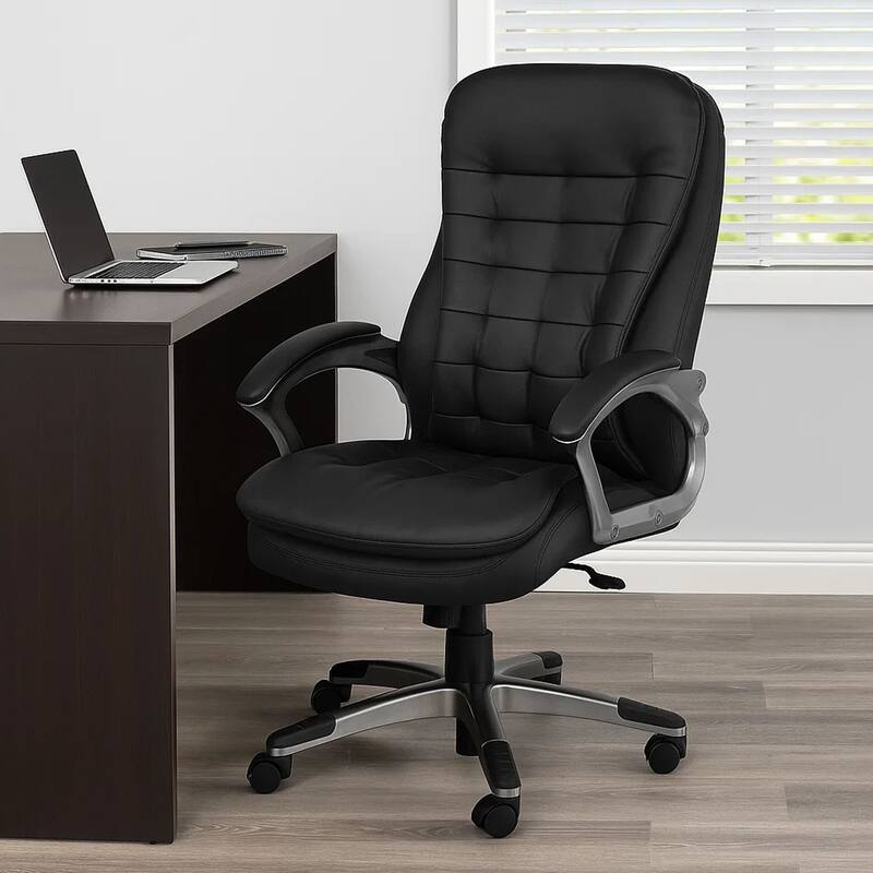 Kloe Executive High-Back Swivel Armchair in Pewter Gray, Black Vinyl