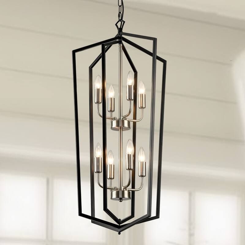 8-Lights Lantern Metal Black Chandelier Kitchen Pendant Lamp - black&silver