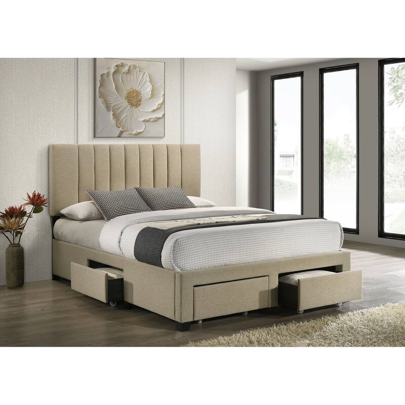 Wheatland 4-drawer Upholstered Storage Bed Light Brown