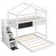 preview thumbnail 36 of 36, Twin Over Full House Bunk Bed with Storage Staircase and Blackboard for Kids