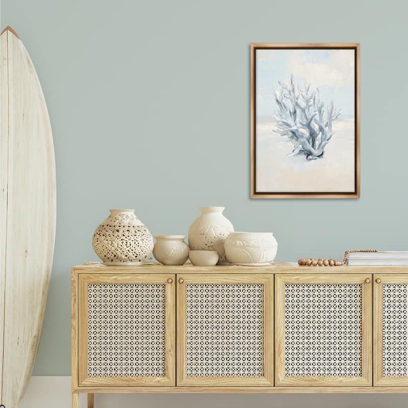 Stupell Soft Minimal Coral Branch Framed Floater Canvas Wall Art Design By Ramona Murdock