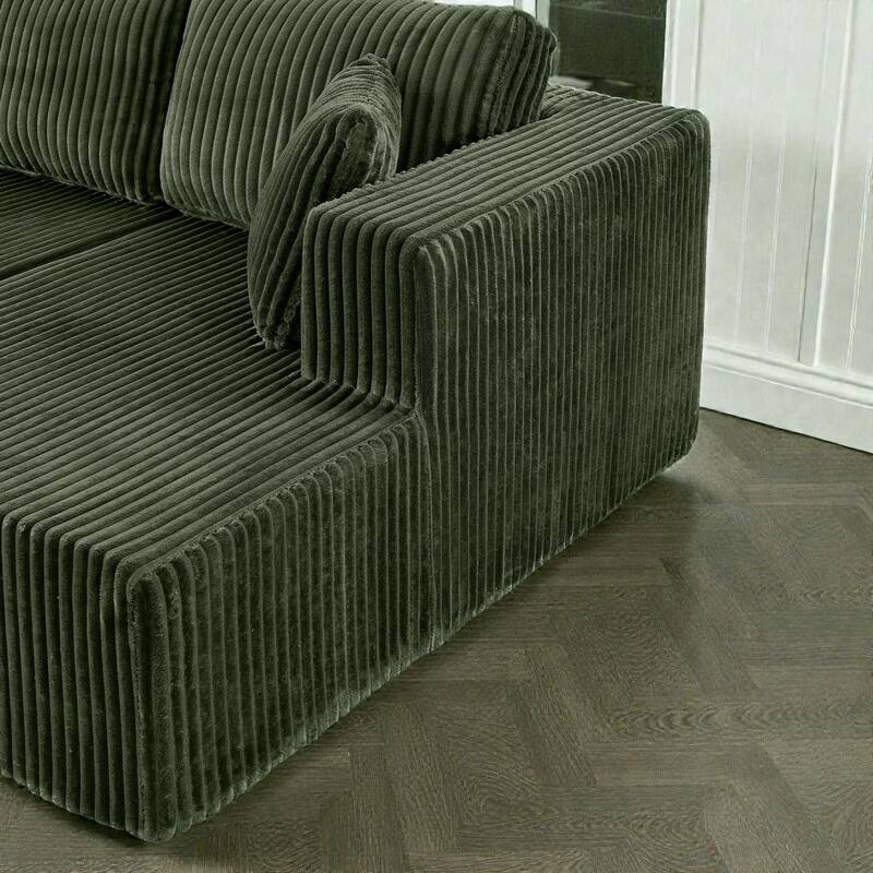 U Shaped Modular Sectional Sofa, Modern Minimalist Corduroy Compressed Couch, Sleeper Sofa for Living Room