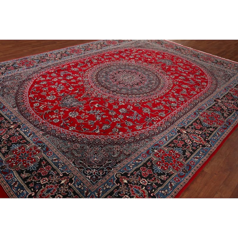 Traditional Red Floral Kashan Turkish Rug Machine-Made Carpet - 9'7" x 12'9"