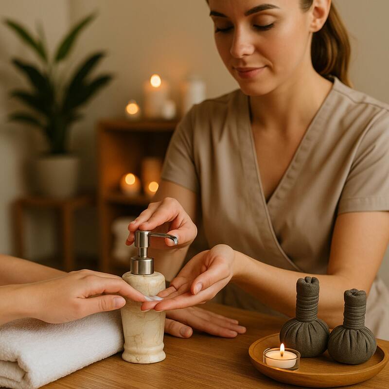 Creative Home Double Rings Collection Champagne Marble Liquid Soap Dispenser, Lotion Dispenser - Beige