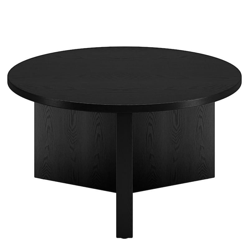 32" Round Coffee Table Modern Black Wood Top for Living Room or Office - 32” x 32” x 17” - Black