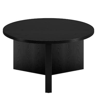 32" Round Coffee Table Modern Black Wood Top for Living Room or Office - 32” x 32” x 17”