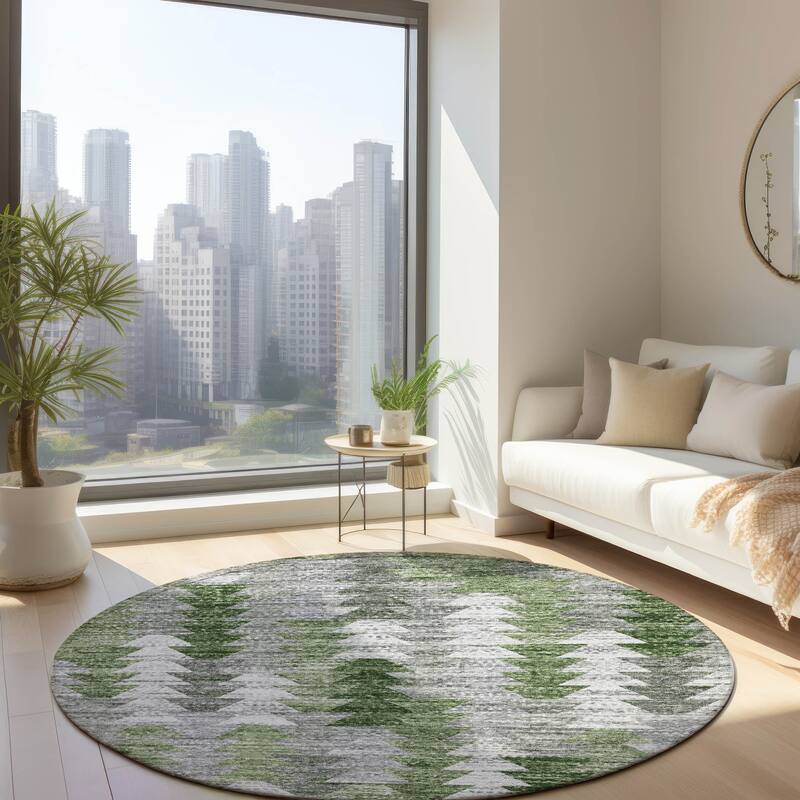 Machine Washable Indoor/ Outdoor Chantille Modern Moroccan Boho Rug - Green - 8' x 8'