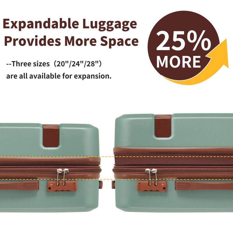 4 Piece ABS Expanable Spinner Wheels Lightweight Luggage Set w/TSA Lock and Compression Packing Cubes