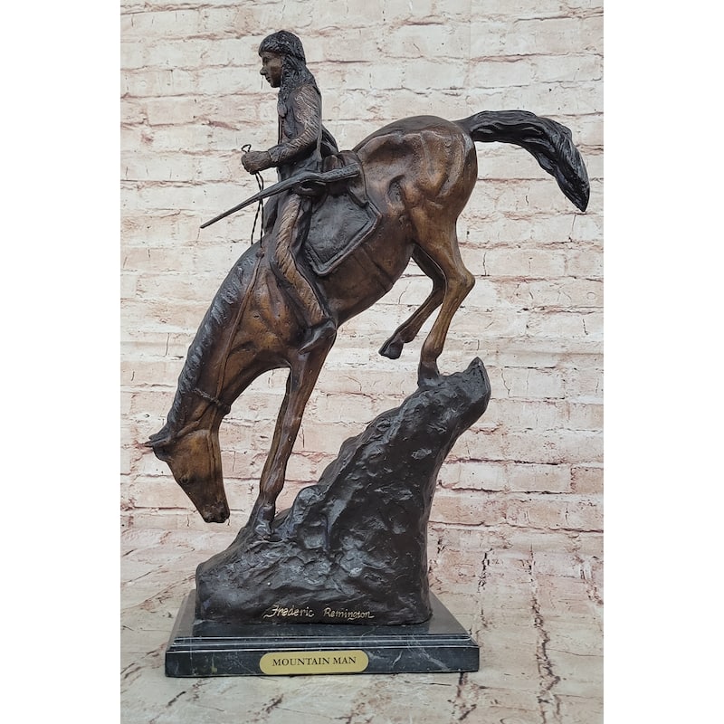 Mountain Man Frederic Remington Native American Indian Bronze Statue Sculpture 21 Inches X 17 Inches