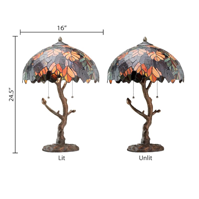 Copper Grove Autumn Leaves Stained-Glass 24.5-inch Tiffany-style Lamp - 16"L x 16"W x 24.50"H