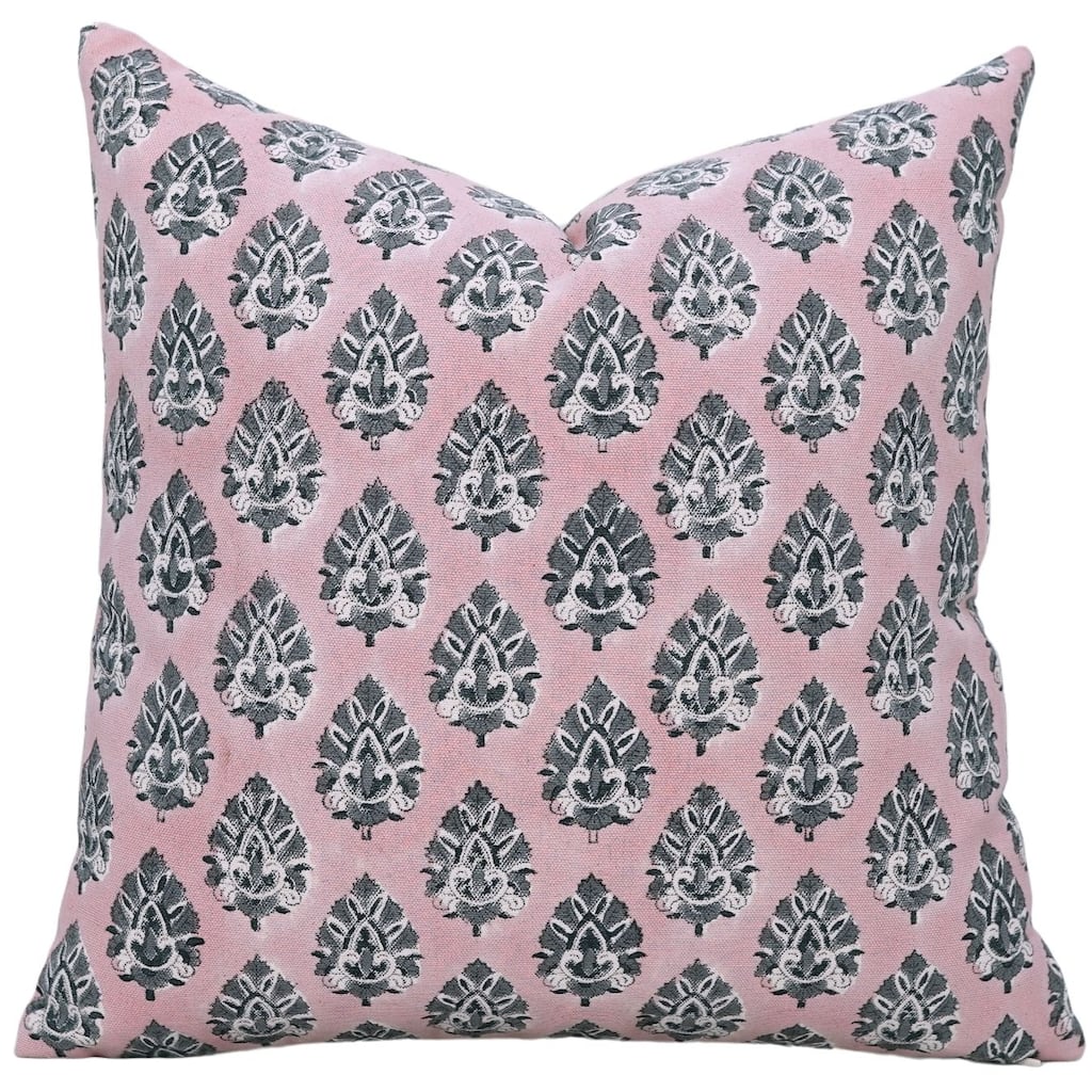 Cotton Farmhouse Block print pillow Cover Betal Leaf
