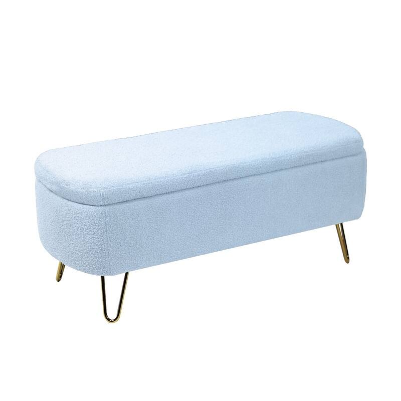 Modern Faux Fur Storage Bench with Gold Legs, Upholstered Ottoman for Living Room and Bedroom