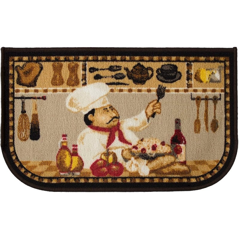 Kashi Home Kitchen Rug, Printed Durable Non Slip Floor Mat, Farmhouse Design 3 Piece Set - 3pc Set (2 18x30 D Shape & 1 20x40)