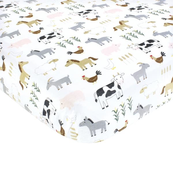 slide 1 of 1, Hudson Baby Cotton Fitted Crib Sheet, Cute Farm, One Size - Cute Farm - One Size One Size - Cute Farm