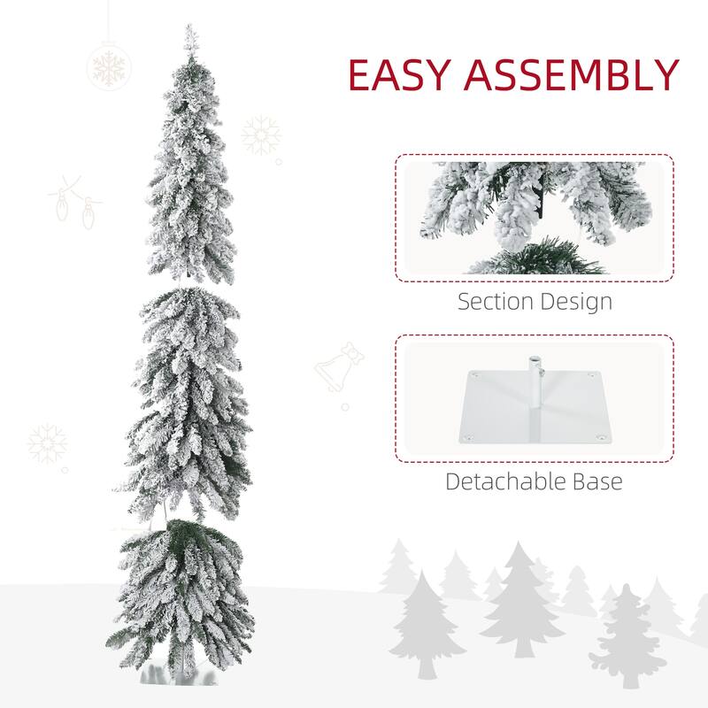 6ft Prelit Pencil Xmas Tree with 407 Snow Flocked Branches and LED Light Options