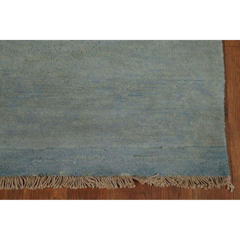 Blue Modern Gabbeh Oriental Foyer Rug Solid Handmade Wool Carpet - 3'4"x 4'9"