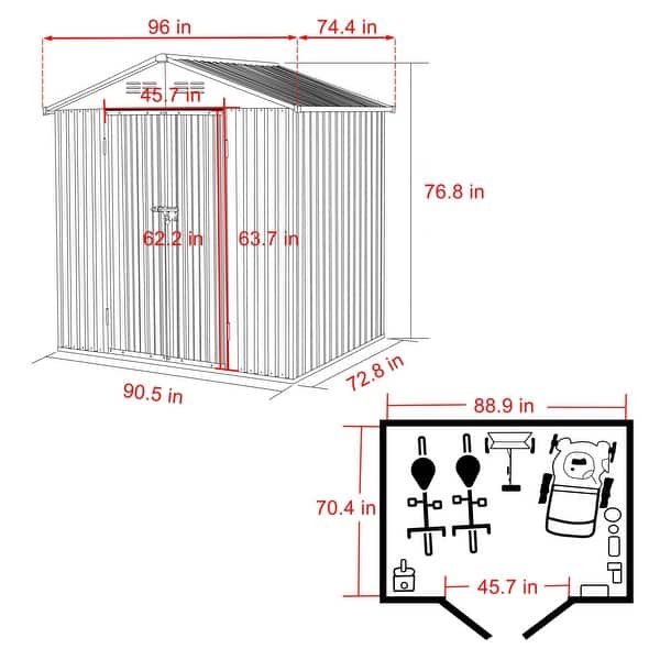 dimension image slide 0 of 8, VEIKOUS Outdoor Metal Storage Shed with Lockable Door and Air Vents for Garden