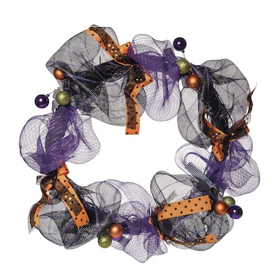Transpac Natural Fiber 23 in. Multicolor Halloween Ribbon Tulle Wreath