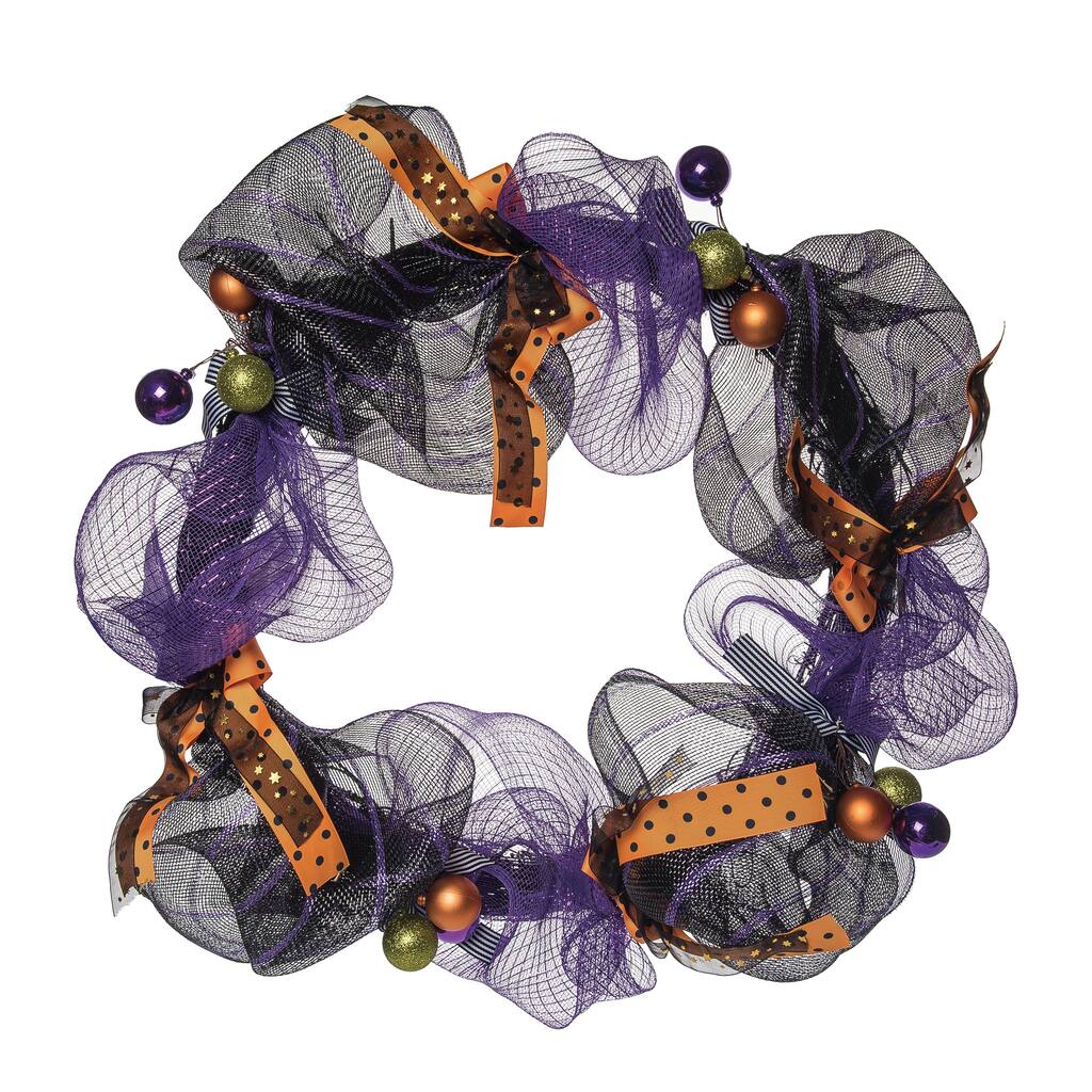 Transpac Natural Fiber 23 in. Multicolor Halloween Ribbon Tulle Wreath