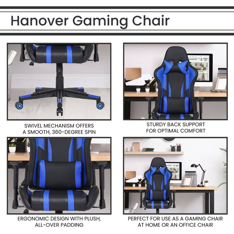 Hanover Commando Ergonomic Gaming Chair in Black and Blue with