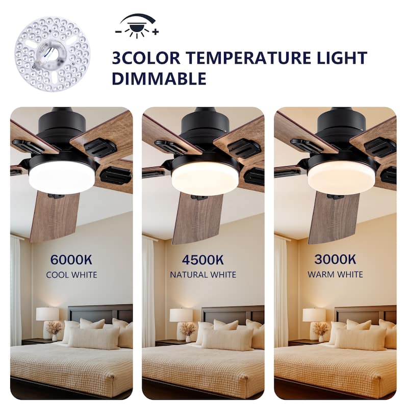 Smart 42" Indoor/Outdoor Ceiling Fan with Light, Dual Finish Black/Walnut 6-Blade, Remote Control, Dimmable LED