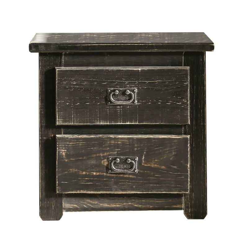Black 2 Drawer 16 in. W Nightstand with Sturdy Drawer Pulls