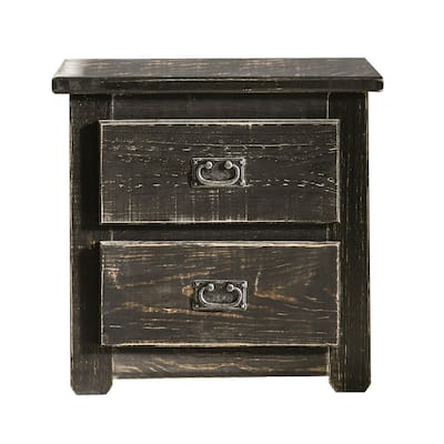 Black 2 Drawer 16 in. W Nightstand with Sturdy Drawer Pulls