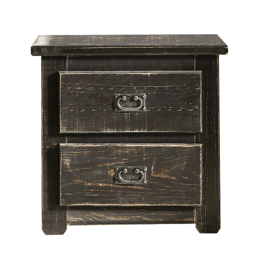 Black 2 Drawer 16 in. W Nightstand with Sturdy Drawer Pulls