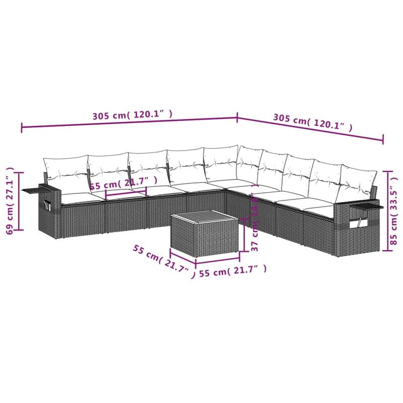 vidaXL Garden Sofa Set Black - 21.7 x 21.7 x 14.6