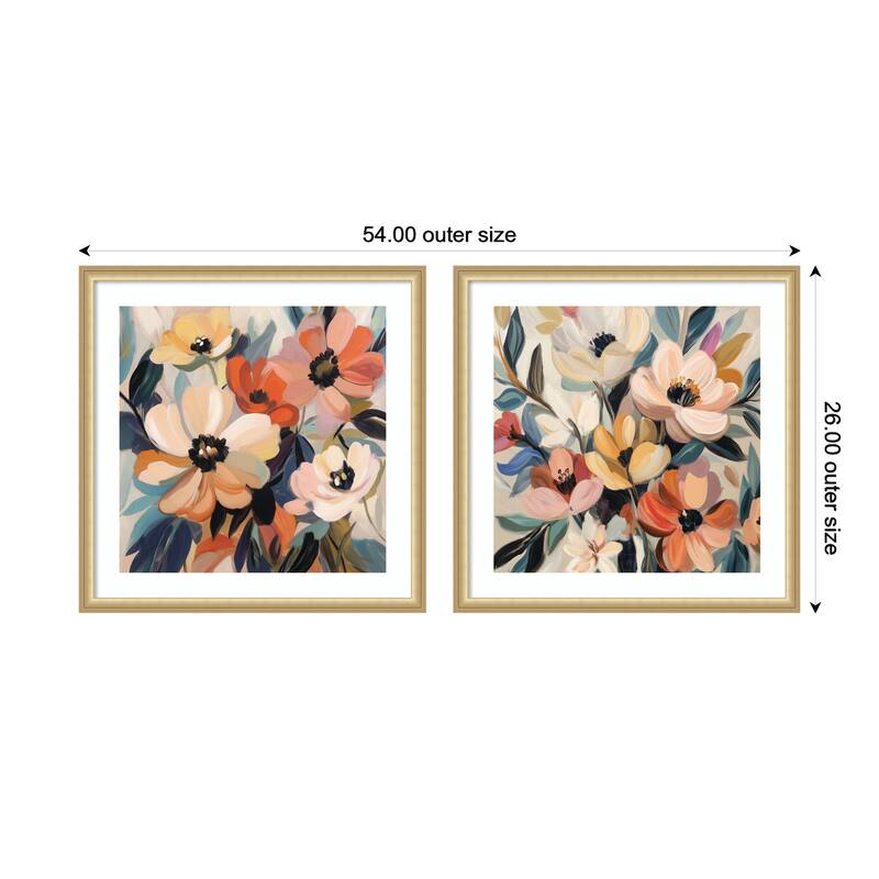 Kate and Laurel Garden Bloom Abstract Bouquet 2 Piece Framed Wall Art Print Set by The Creative Bunch Studio