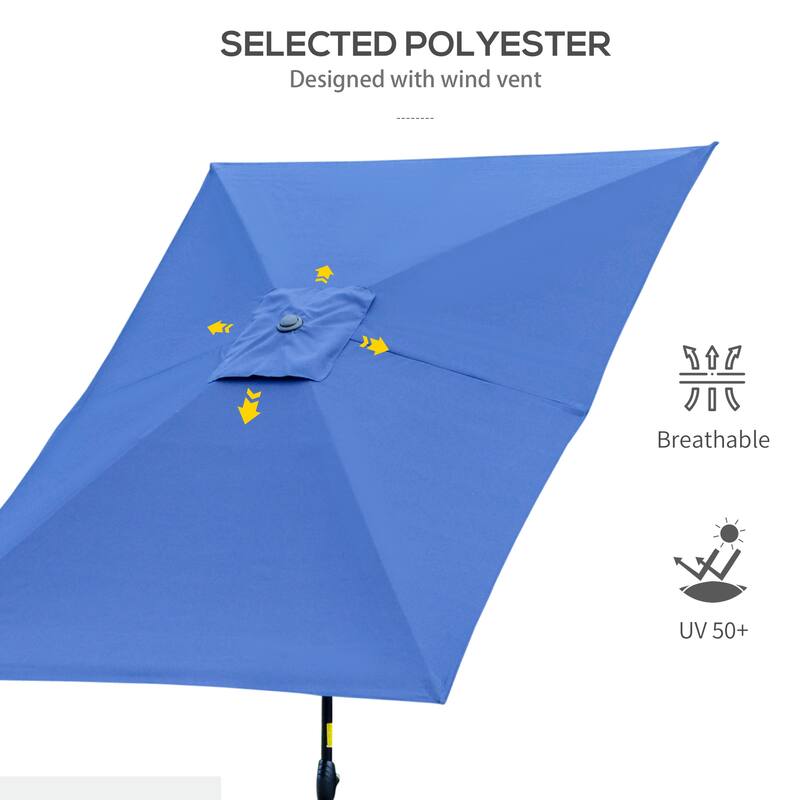 Outsunny 6.6 X 10 ft Rectangular Market Umbrella Patio Outdoor Table Umbrellas with Crank & Push Button Tilt