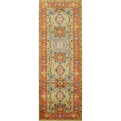 Hand Knotted Oriental 100% Wool Carpet Transitional All-Over Yellow & Gold Oushak Runner Rug - 7' 11'' X 2' 7''