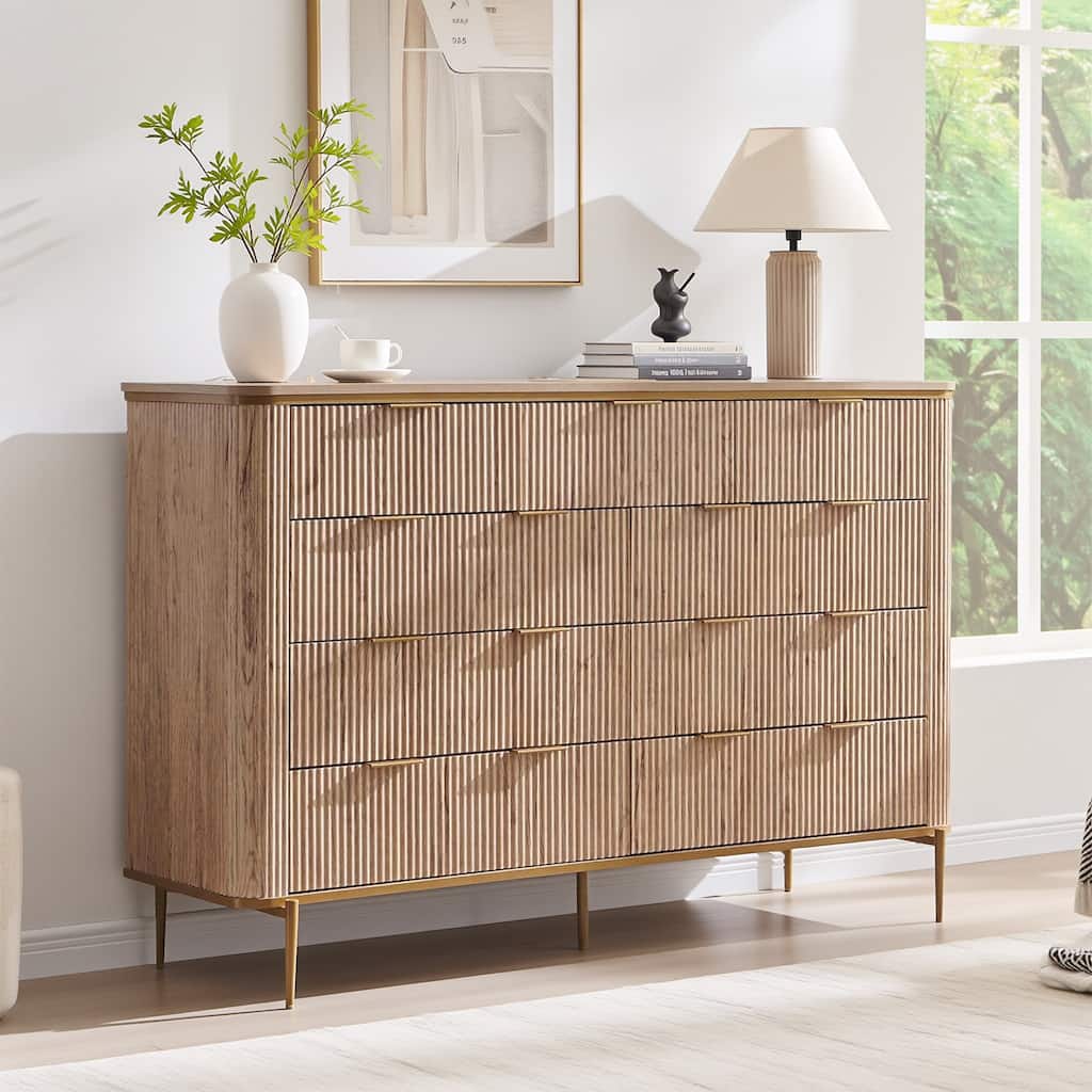Modern Fluted 9 Drawer Dresser, Wooden Chest of Drawers for Bedroom