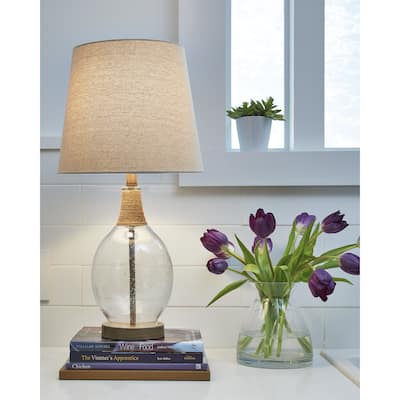 Ashley Furniture Clayleigh Clear & Brown Glass Table Lamps (Set of 2) - 12"W x 12"D x 24"H