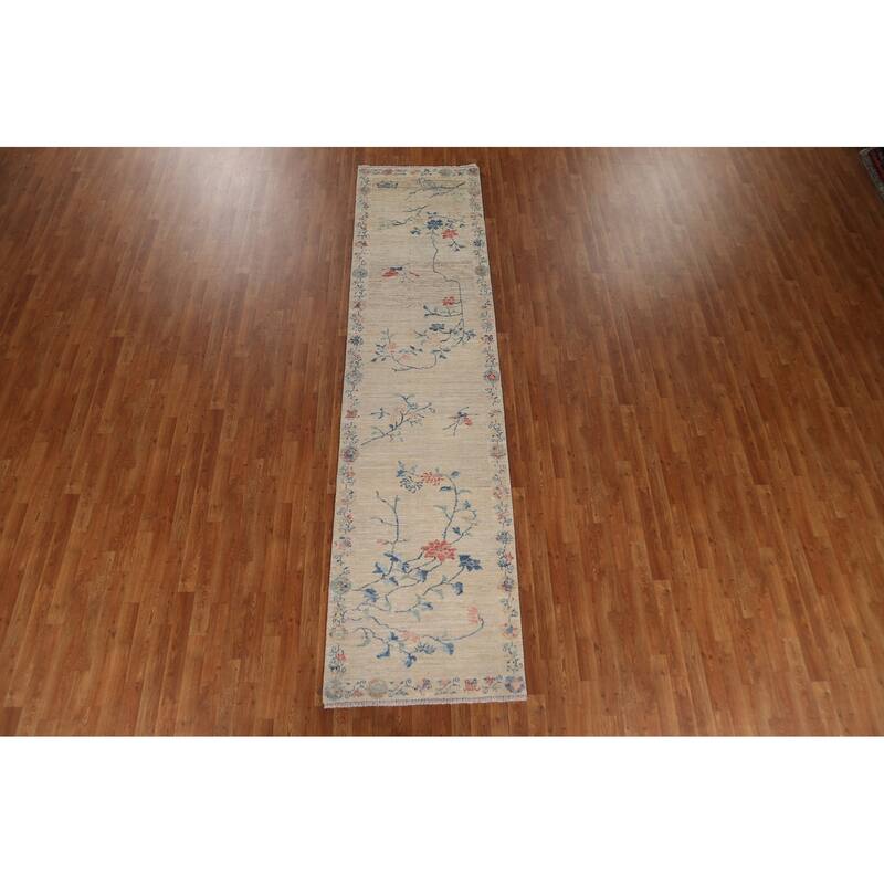 Vegetable Dye Art Deco Oriental Runner Rug Wool Hand-knotted Carpet - 2'10" x 11'7"