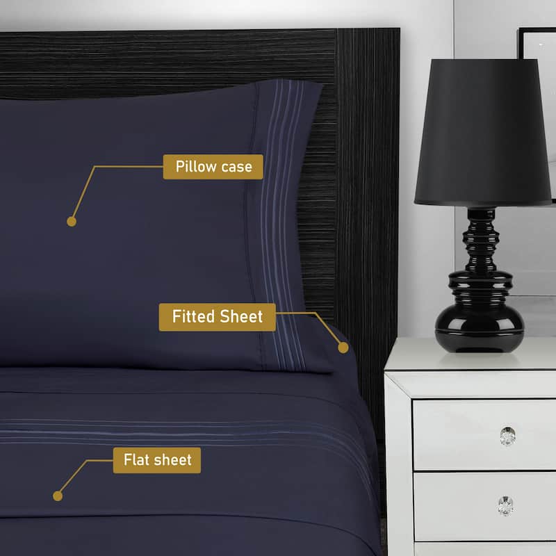 Superior Embroidered Microfiber Deep Pocket Bed Sheet Set