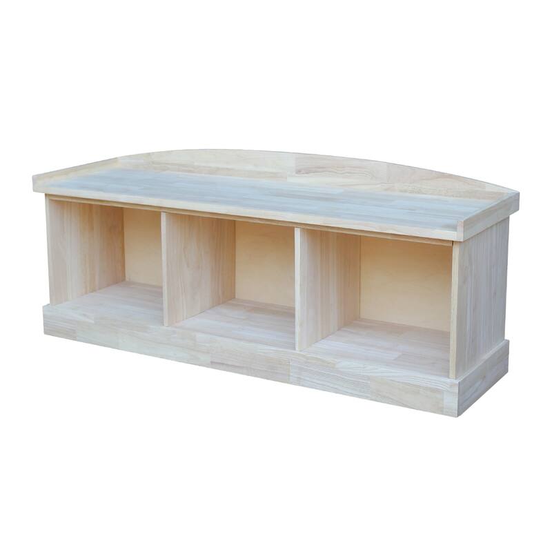 Unfinished Solid Parawood Storage Bench with Three Compartments