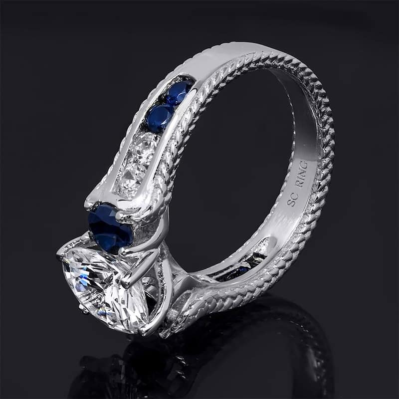 2.00 Carat Blue Sapphire Cubic Zirconia Gemstone Ring Sterling Silver
