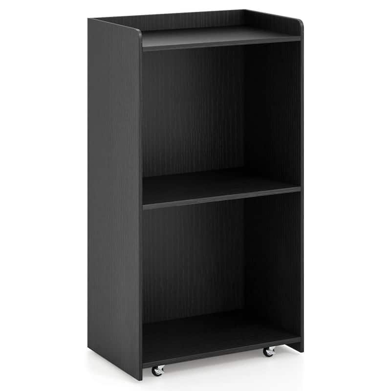 Rolling Podium Stand Mobile Lectern Stand w Lockable Wheels - Black