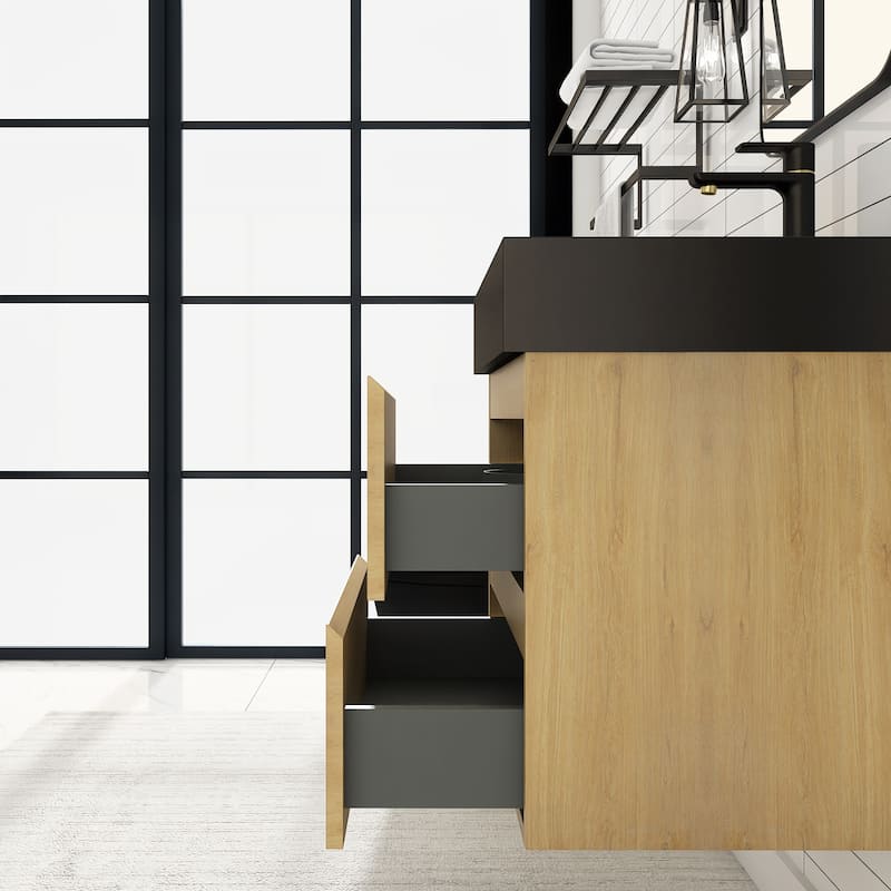 Floating Bathroom Vanity with Black Solid Surface Top