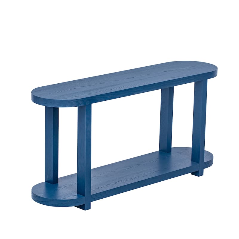 2 Layer Entryway Table Oval Console Tables with Open Storage Shelf