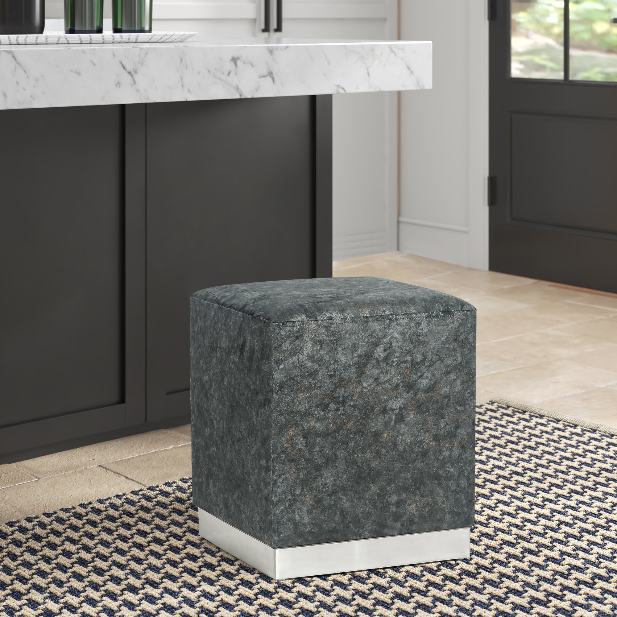 Adeco Ottoman Footrest Vanity Stool Gold Trim Footstool - Picture 14 of 19