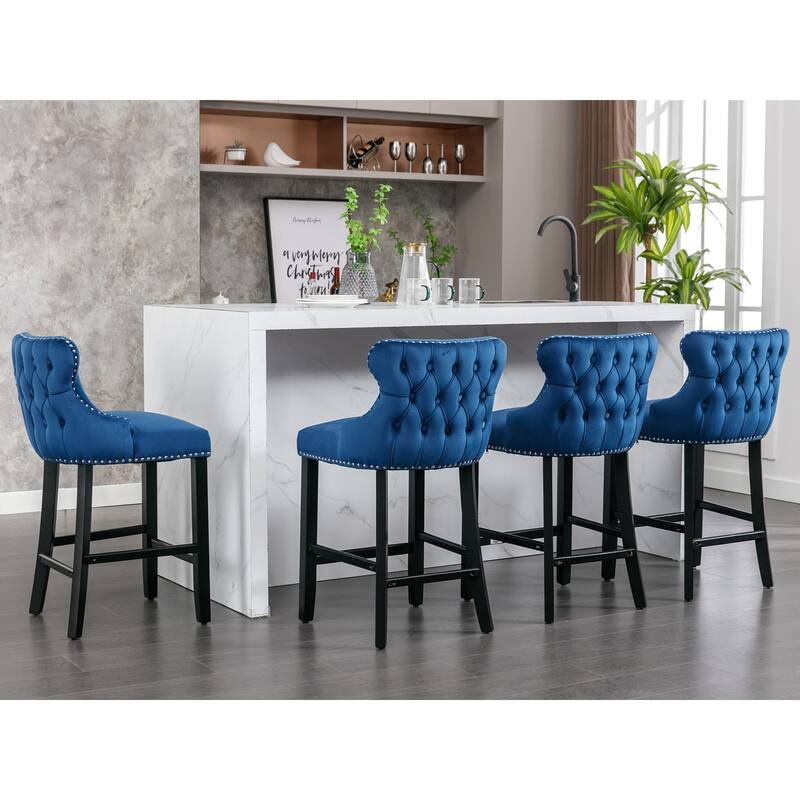 GDF Studio - Riveton Contemporary Velvet Upholstered Barstools with Button Tufted Wing-Back and Chrome Nailhead Trim, Set of 2