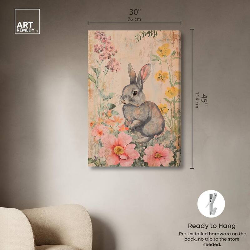 Floral Bunny Canvas by Art Remedy, Gallery Wrapped