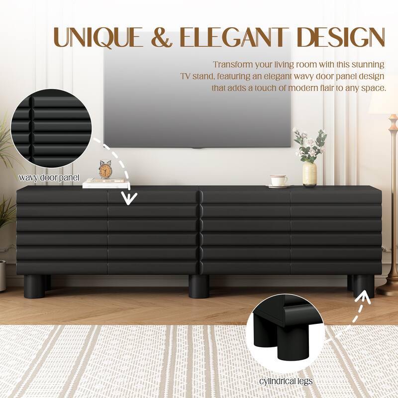 Cream Style TV Stand with Thick Wavy Doors, for TVs Up to 75" - 70.8" W × 14.9" D × 22.8" H