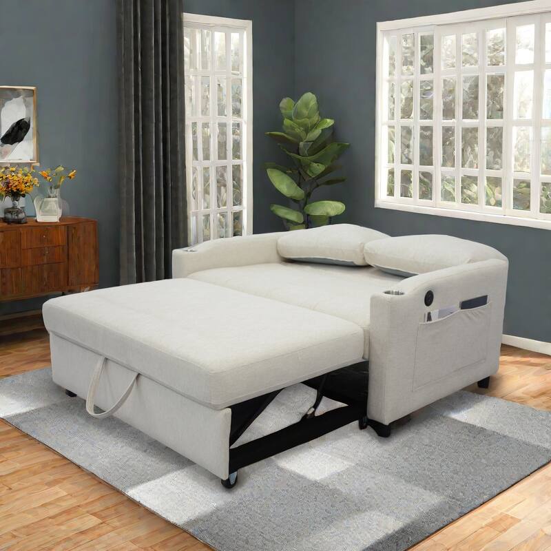 Versatile Foldable Sofa Bed in Beige, Fabric, 53x33x34 inches - Multi-Color