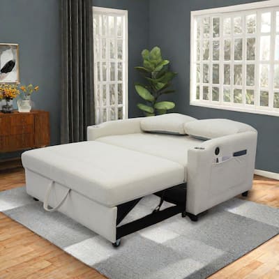 Versatile Foldable Sofa Bed in Beige, Fabric, 53x33x34 inches