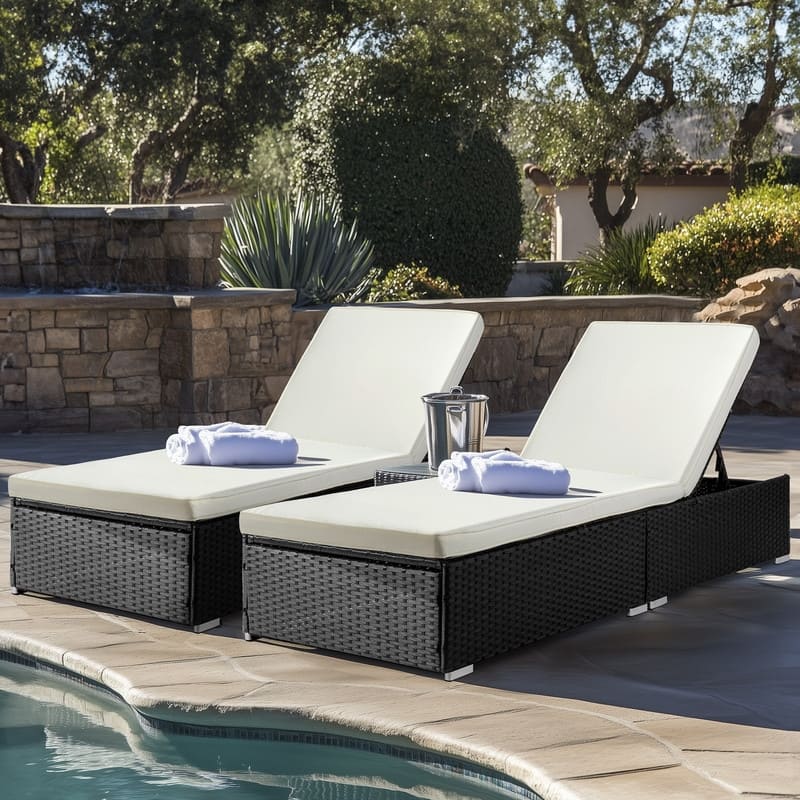 Outdoor Single Wicker Adjustable Chaise Lounge Chair